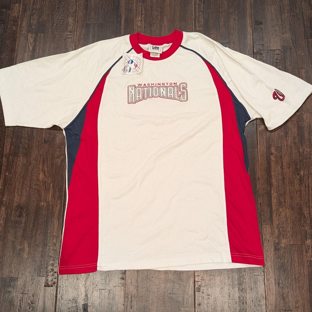 New Vintage 90s Lee Sport Washington‎ Nationals Embroidered T-Shirt L MLB Flaws